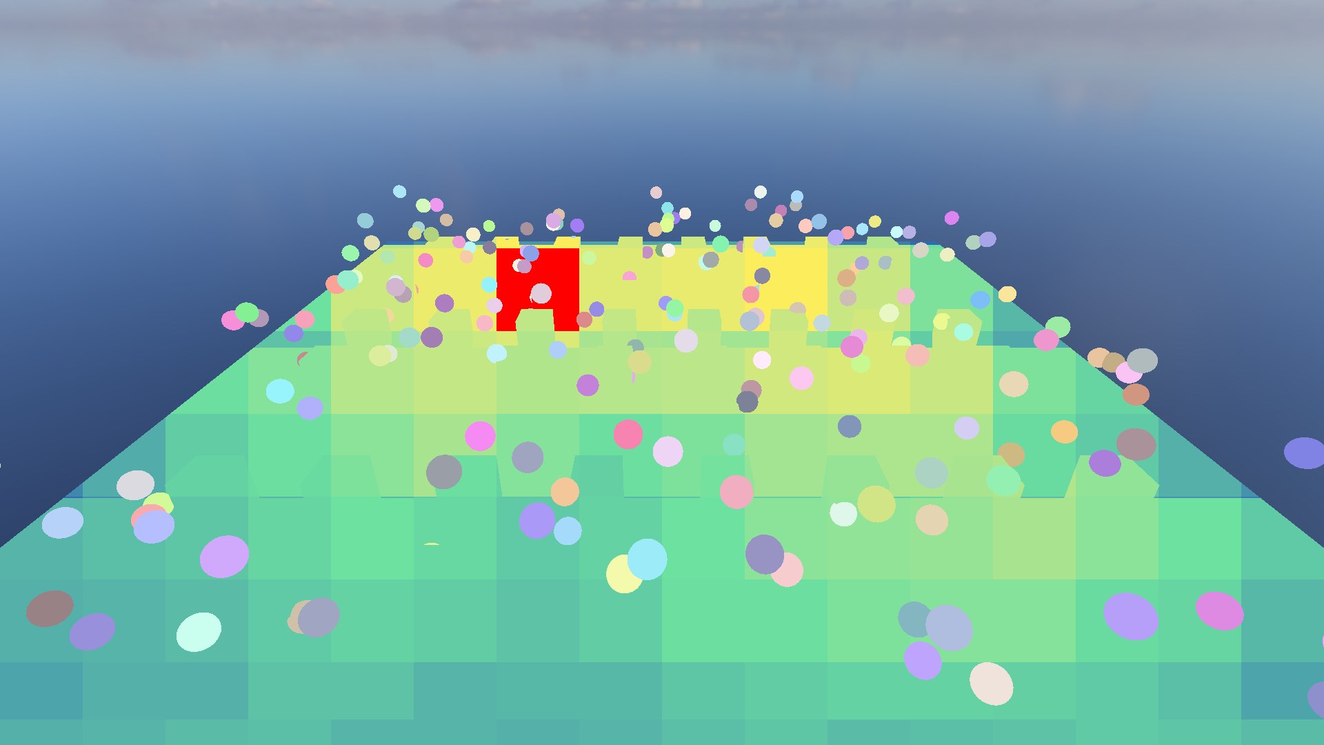 Cluster occupancy debug view of the same scene, with one saturated cluster in red